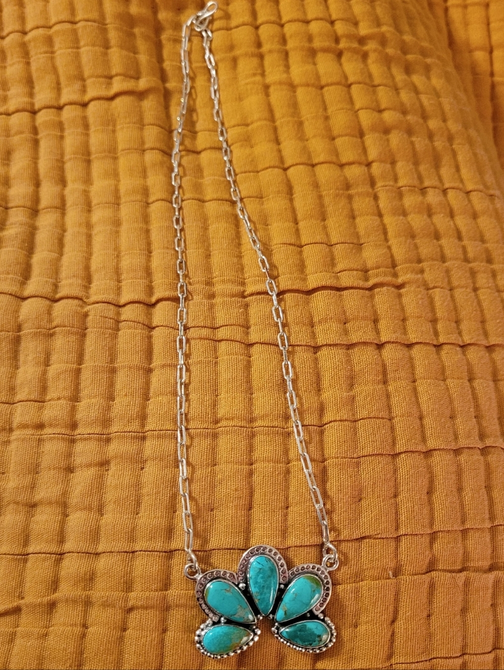 Turquoise Cluster Necklace Silver | Boho Western Southwestern Pendant Necklace - Picture 2 of 2